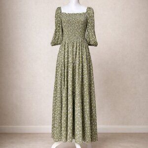 Ann Taylor Smocked Floral Maxi Dress Size 4 | Green